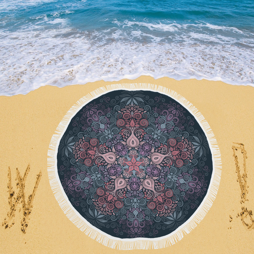 Baroque Garden Watercolor Mandala, pastels Circular Beach Shawl 59"x 59"