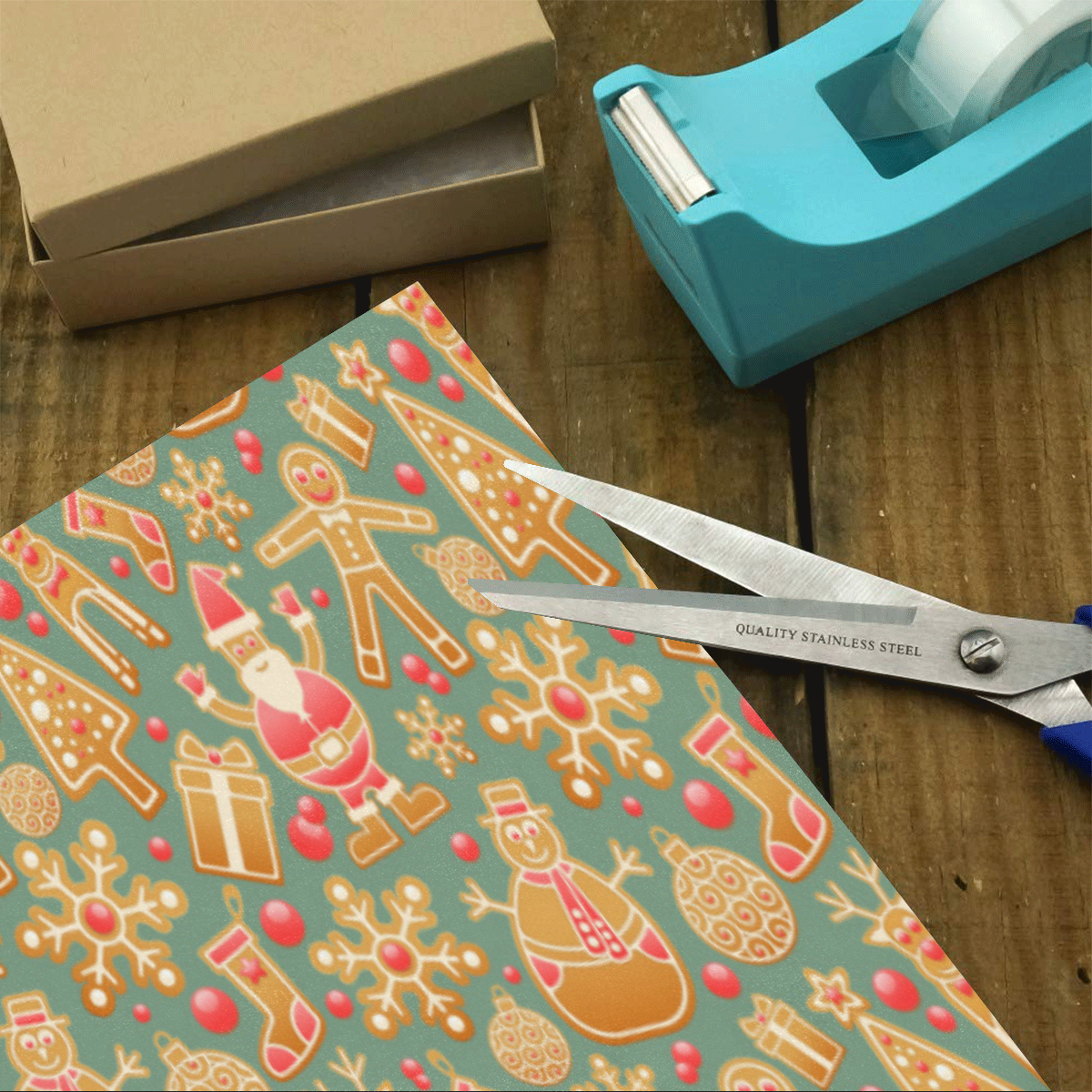 Christmas Gingerbread Icons Pattern Gift Wrapping Paper 58"x 23" (2 Rolls)