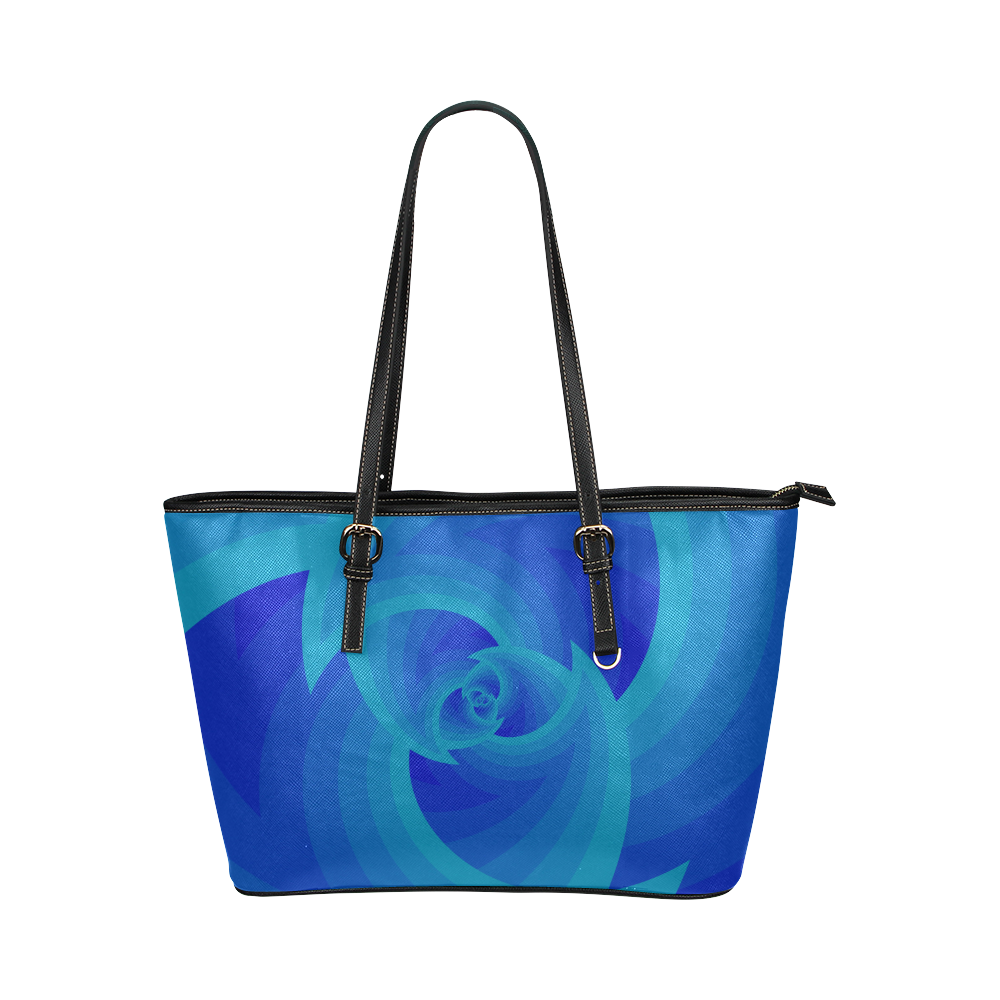 Abstract waves Leather Tote Bag/Small (Model 1651)