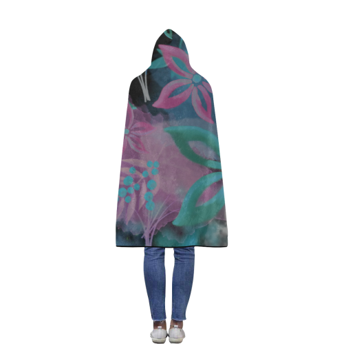 Flower Pattern - black, teal green, purple, pink Flannel Hooded Blanket 50''x60''
