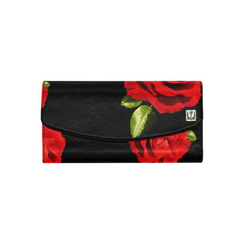 Fairlings Delight's Black Luxury Collection- Red Rose Women's Flap Wallet 53086b Women's Flap Wallet (Model 1707)