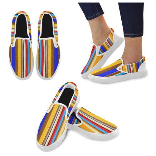 Colorful abstract pattern stripe art Men's Slip-on Canvas Shoes (Model 019)