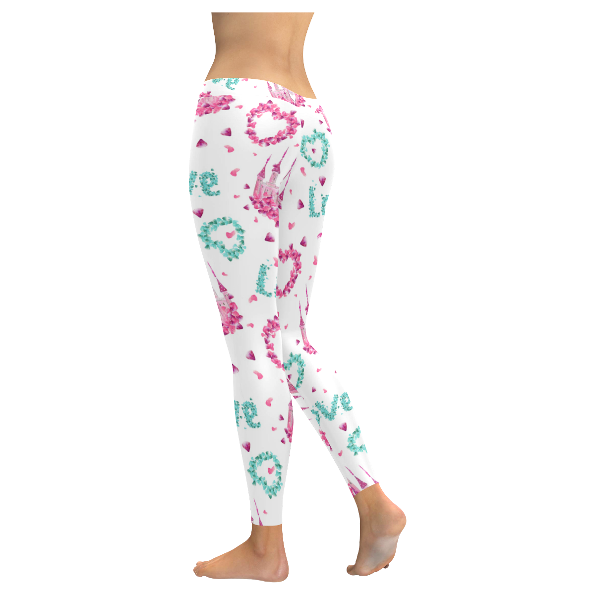 mickeylovepinklegging Women's Low Rise Leggings (Invisible Stitch) (Model L05)