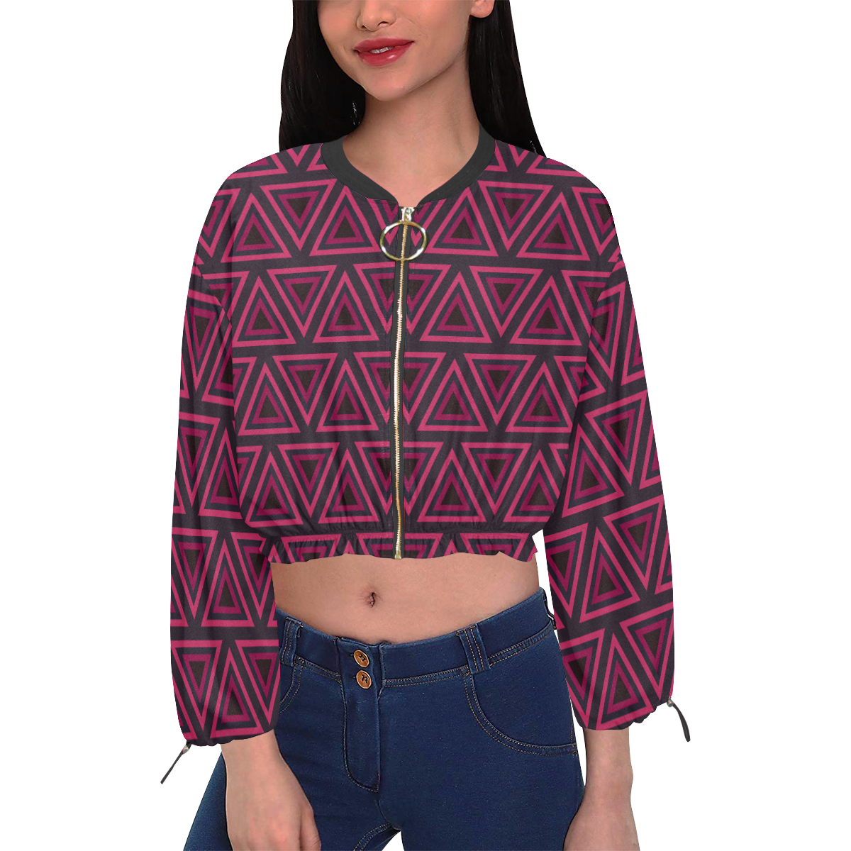 Tribal Ethnic Triangles Cropped Chiffon Jacket for Women (Model H30)