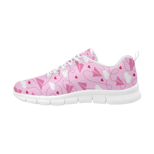 Pink Love Paper Planes white sole Women's Breathable Running Shoes/Large (Model 055)