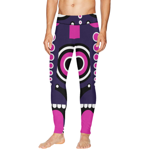 Pink Purple Tiki Tribal Men's All Over Print Leggings (Model L38)