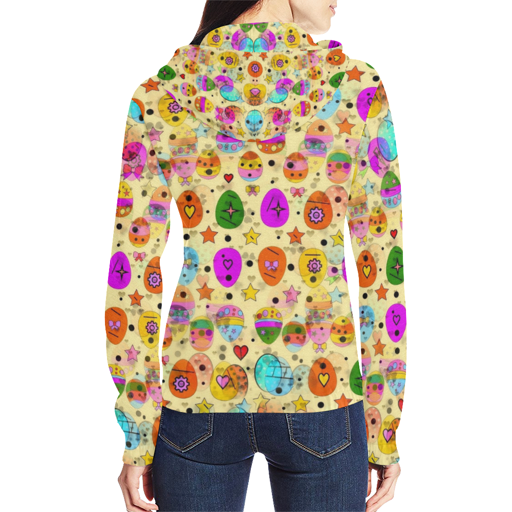 Egg Popart by Nico Bielow All Over Print Full Zip Hoodie for Women (Model H14)