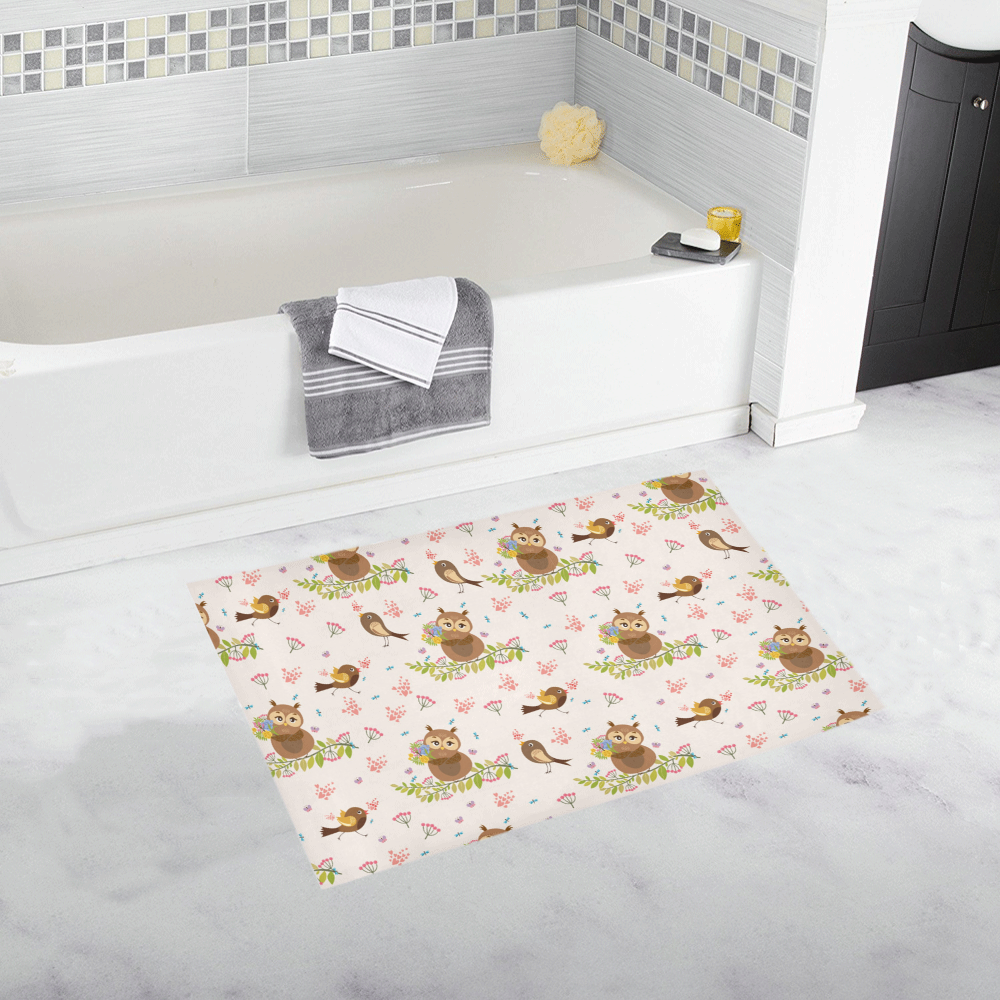 Owls And Song Birds Pattern Bath Rug 20''x 32''