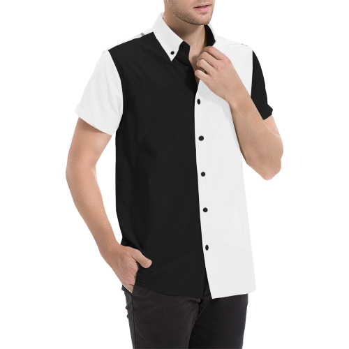 black and white Men's All Over Print Short Sleeve Shirt (Model T53)