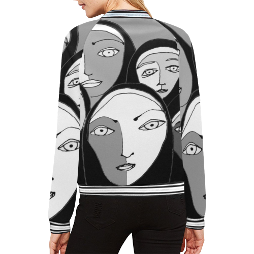 Nuns All Over Print Bomber Jacket for Women (Model H21)