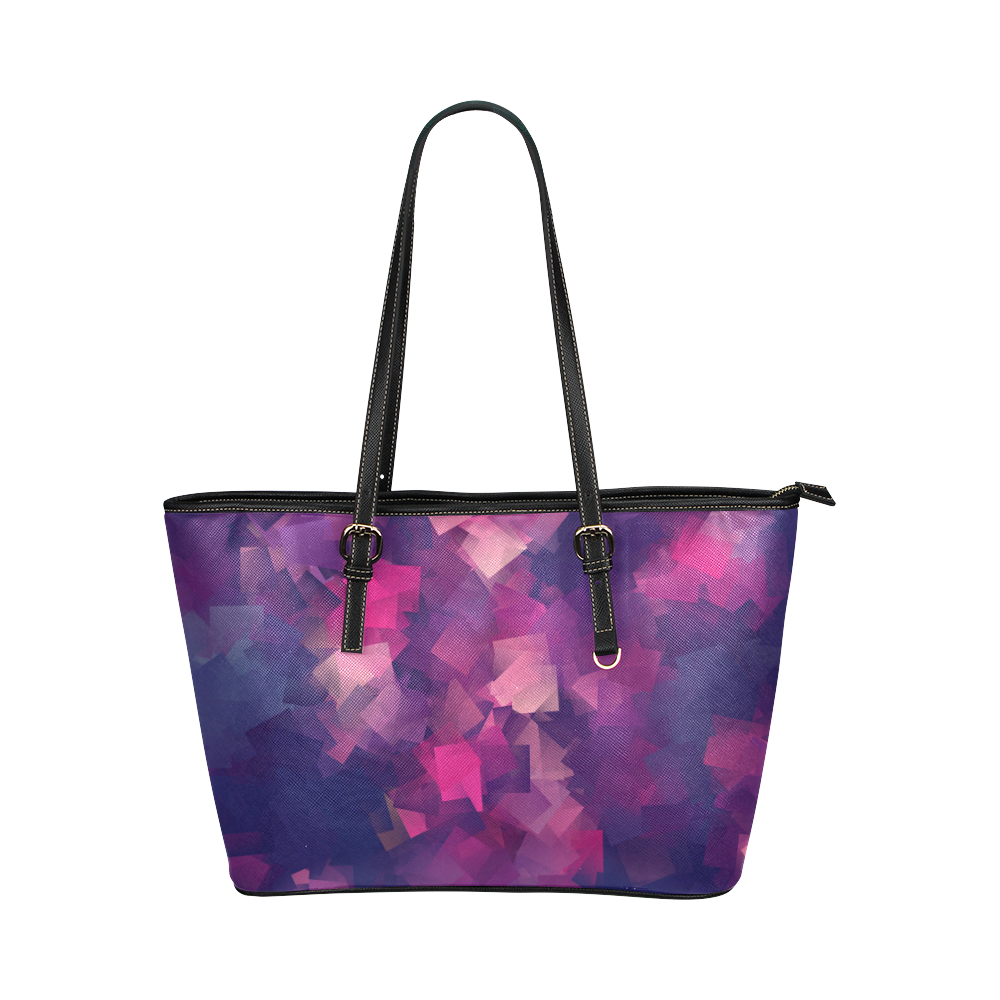 purple pink magenta cubism #modern Leather Tote Bag/Small (Model 1651)