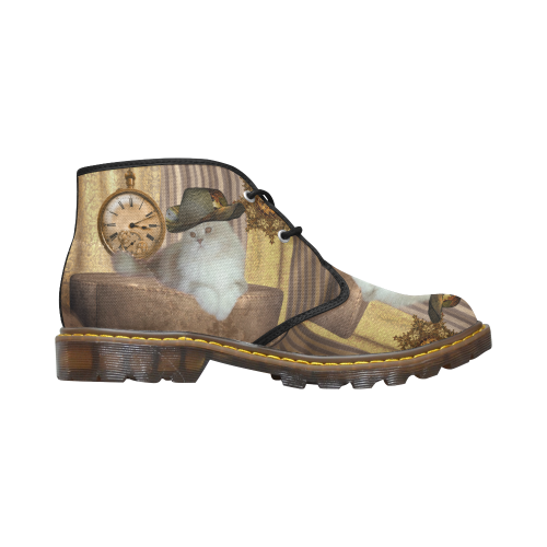 Funny steampunk cat Women's Canvas Chukka Boots/Large Size (Model 2402-1)