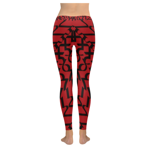NUMBERS Collection 1234567 Cherry Red/Black Women's Low Rise Leggings (Invisible Stitch) (Model L05)