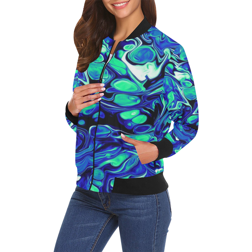 bluegreen2 All Over Print Bomber Jacket for Women (Model H19)