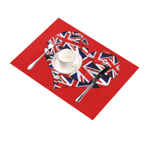 Union Jack British UK Flag Heart Red Placemat 14’’ x 19’’ (Set of 2)