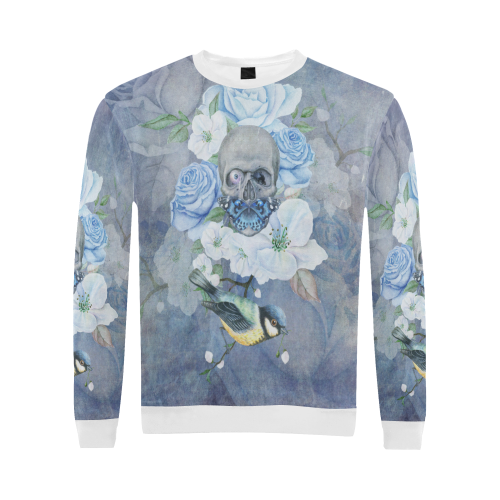 Gothic Skull With Butterfly All Over Print Crewneck Sweatshirt for Men (Model H18)