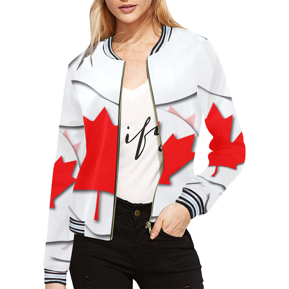 Flag of Canada All Over Print Bomber Jacket for Women (Model H21)