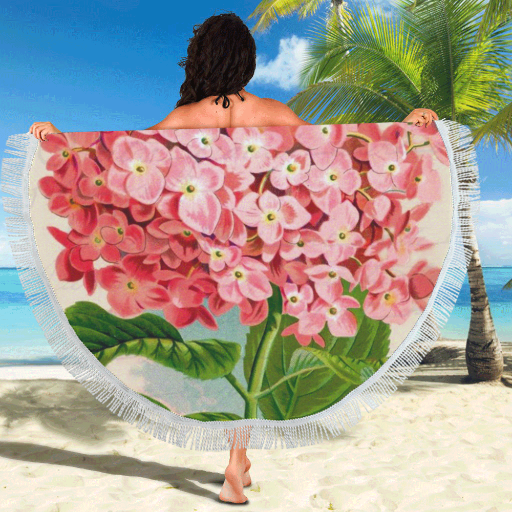 pink hydrangia Circular Beach Shawl 59"x 59"
