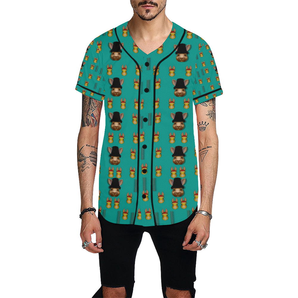 Happy rabbits in the green free grass All Over Print Baseball Jersey for Men (Model T50)