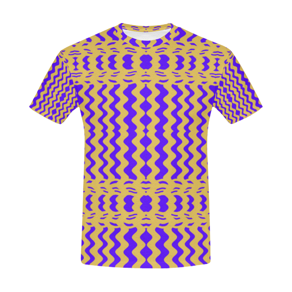 Purple Yellow Modern  Waves Lines All Over Print T-Shirt for Men (USA Size) (Model T40)
