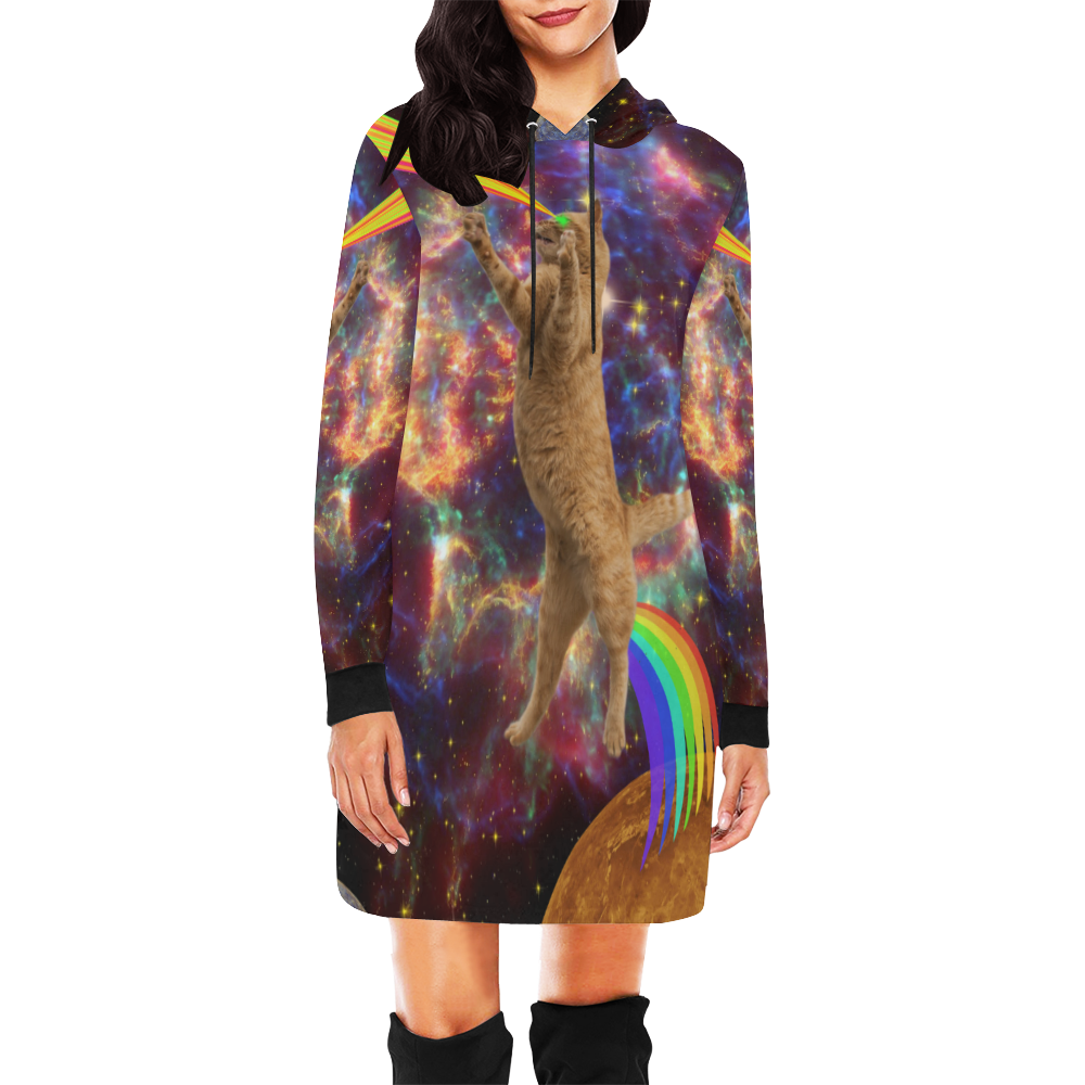 cat space All Over Print Hoodie Mini Dress (Model H27)