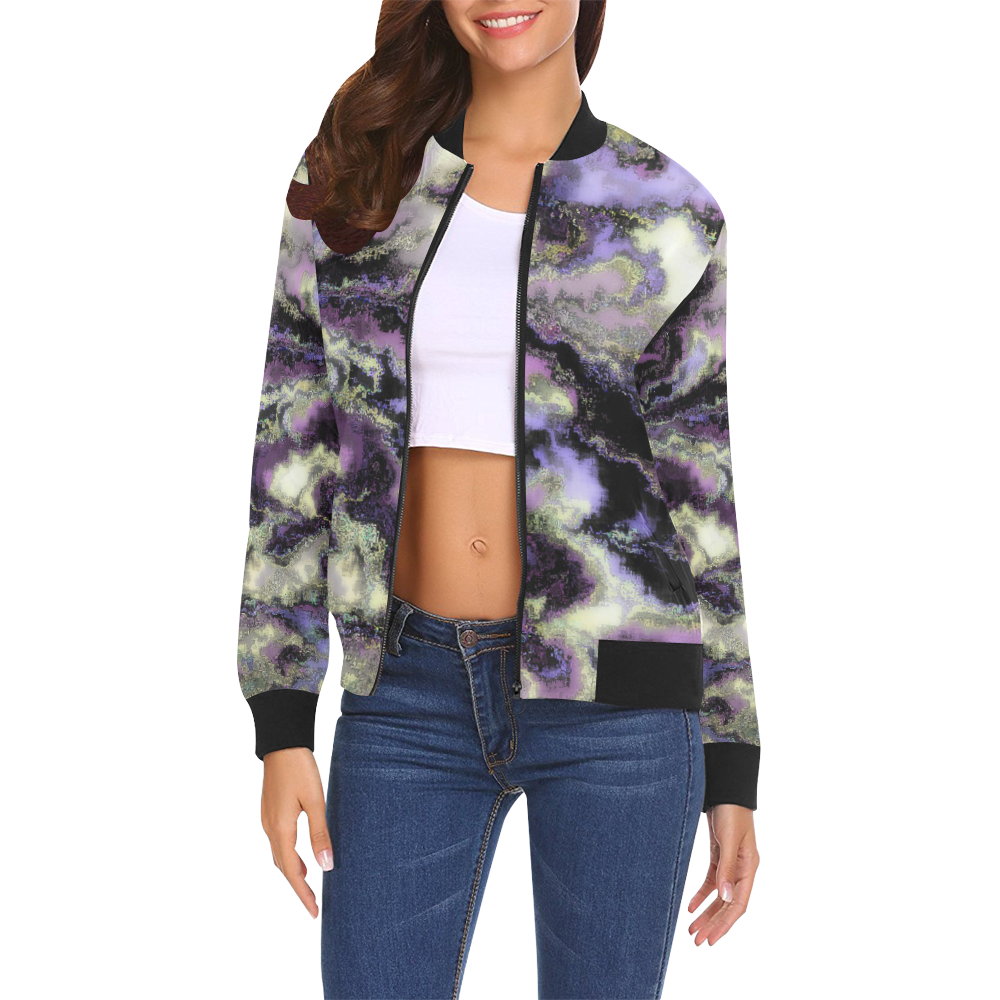 Purple marble All Over Print Bomber Jacket for Women (Model H19)