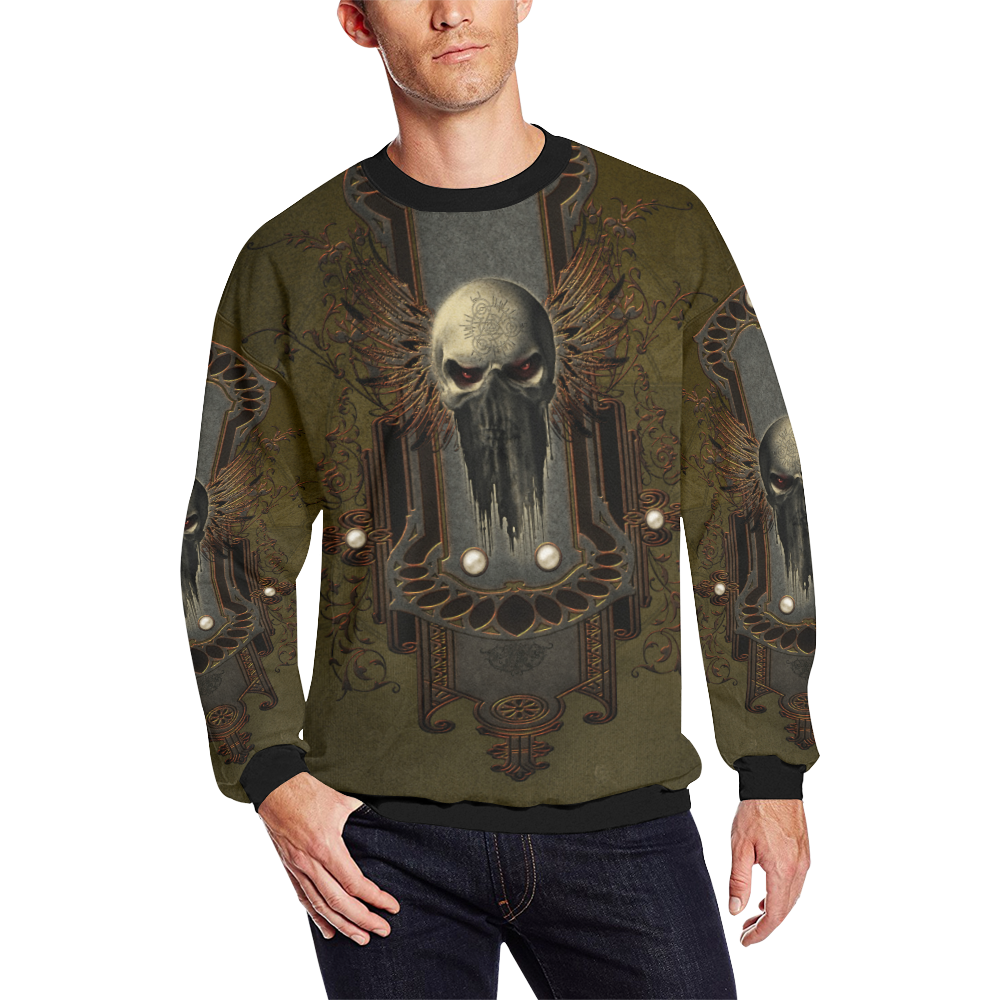 Awesome dark skull Men's Oversized Fleece Crew Sweatshirt/Large Size(Model H18)