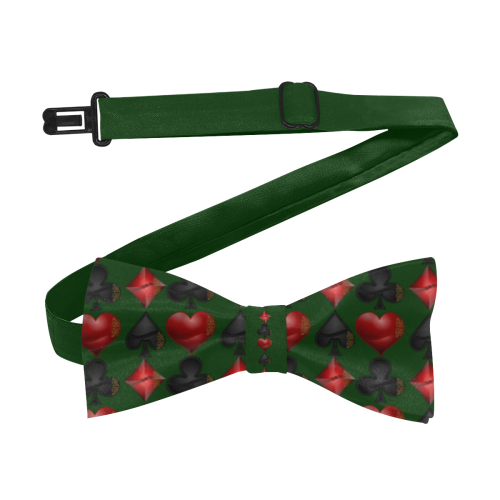 Las Vegas  Black and Red Casino Poker Card Shapes / Green Custom Bow Tie