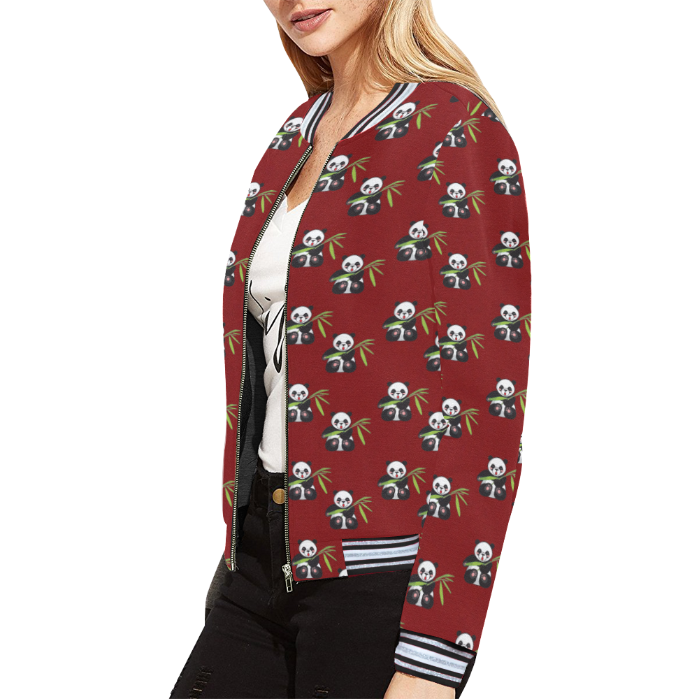 panda with bamboo red All Over Print Bomber Jacket for Women (Model H21)