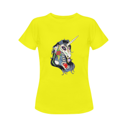 Spring Flower Unicorn Skull Yellow Women's Classic T-Shirt (Model T17）