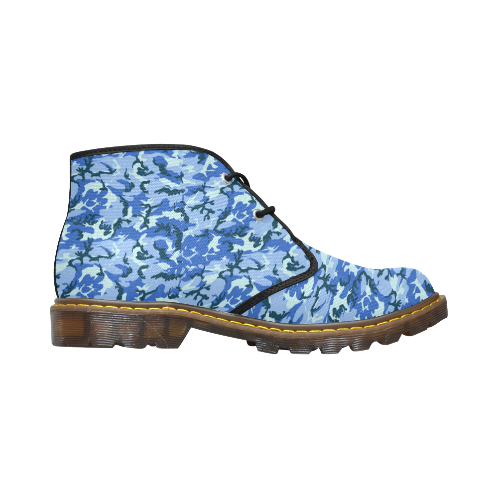 Woodland Blue Camouflage Women's Canvas Chukka Boots/Large Size (Model 2402-1)