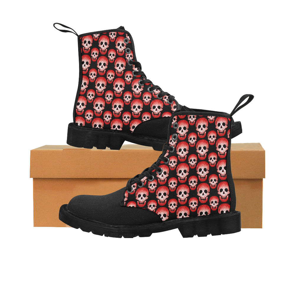 Red Laughing Skulls Halloween Cheeky Witch Martin Boots for Women (Black) (Model 1203H)
