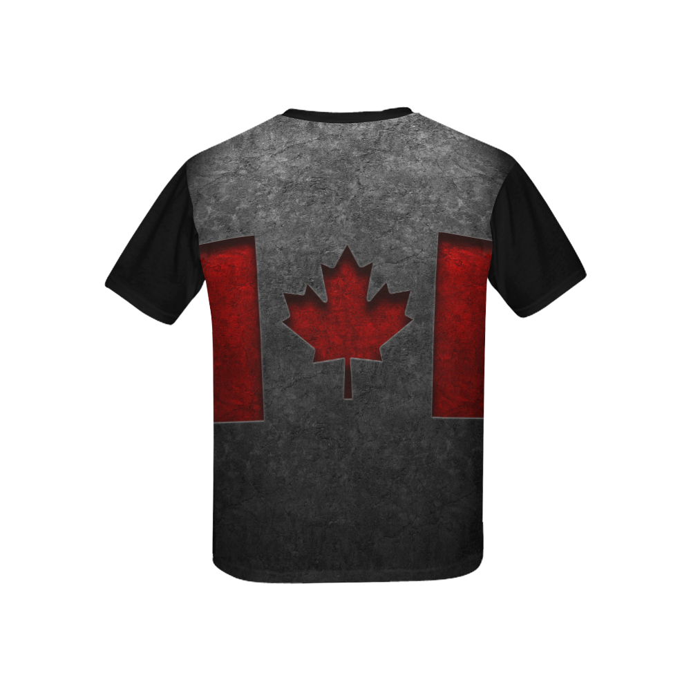 Canadian Flag Stone Texture Kids' All Over Print T-Shirt with Solid Color Neck (Model T40)