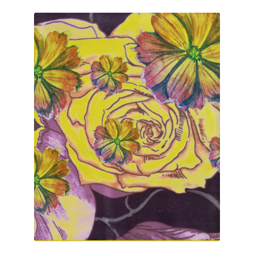 Watercolor Flowers Yellow Purple Green 3-Piece Bedding Set