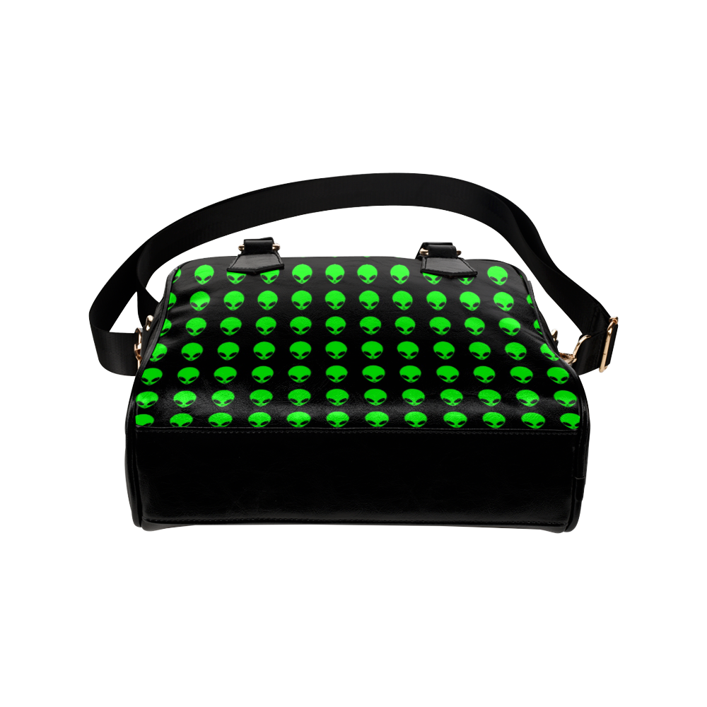 Neon Green Alien Head Print Shoulder Handbag (Model 1634)