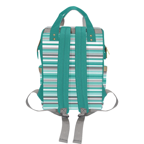 Turquoise Grey Stripe Multi-Function Diaper Backpack/Diaper Bag (Model 1688)