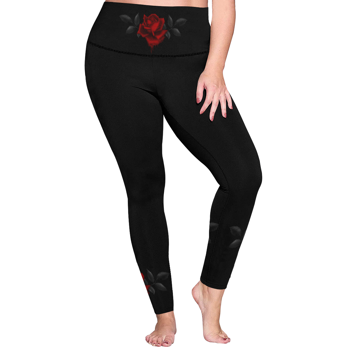 Dark Gothic Rose Women's Plus Size High Waist Leggings (Model L44)