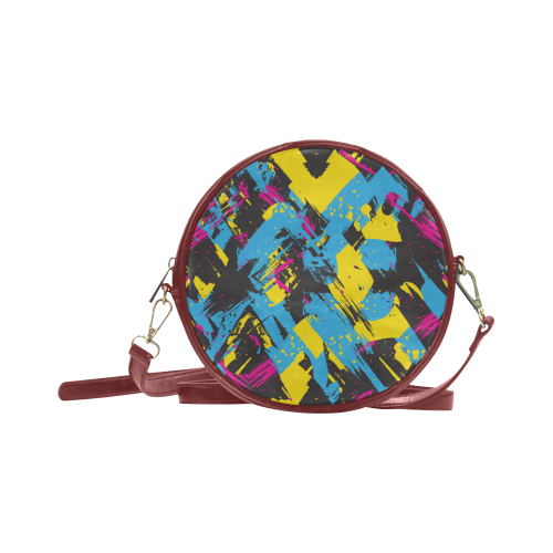 Colorful paint stokes on a black background Round Sling Bag (Model 1647)