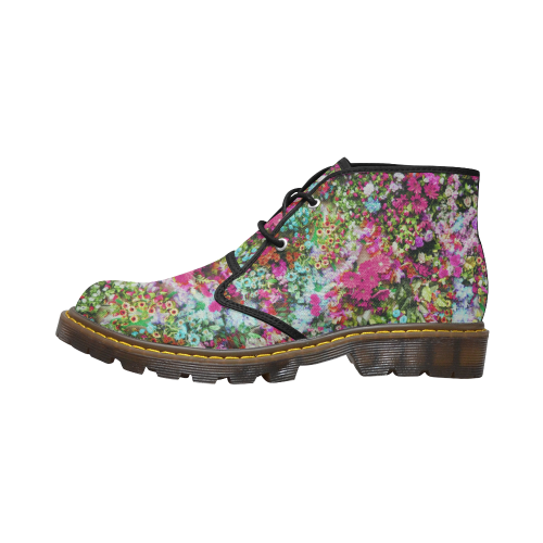 FLORAL DESIGN 14 Men's Canvas Mid-Top Boots (Model 2402-1)