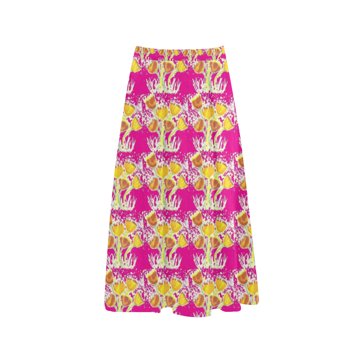 Pink Crepe Skirt With Yellow Poppies Aoede Crepe Skirt (Model D16)