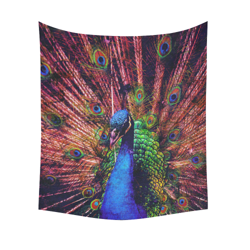 Impressionist Peacock Cotton Linen Wall Tapestry 51"x 60"