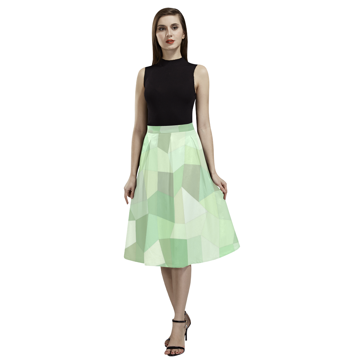 Pastel Greens Mosaic Aoede Crepe Skirt (Model D16)