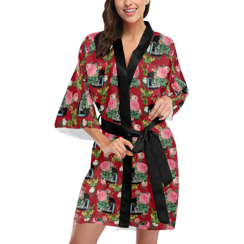 vintage can floral red Kimono Robe