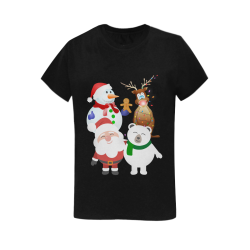Christmas Gingerbread, Snowman, Santa Claus Black Women's T-Shirt in USA Size (Two Sides Printing)