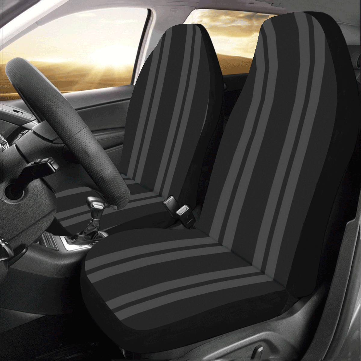 Gray/Black Vertical Stripes Car Seat Covers (Set of 2)