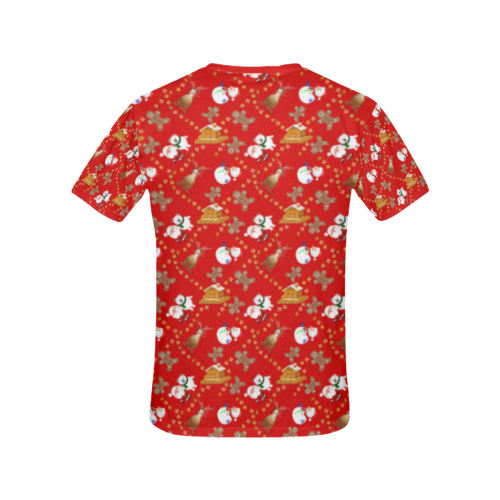 Christmas Gingerbread, Snowman, Reindeer and Santa Claus Red All Over Print T-shirt for Women/Large Size (USA Size) (Model T40)