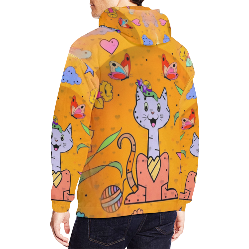 Cat Popart Fun by Nico Bielow All Over Print Hoodie for Men/Large Size (USA Size) (Model H13)
