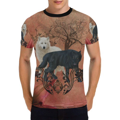 Awesome black and white wolf Men's All Over Print T-Shirt with Chest Pocket (Model T56)