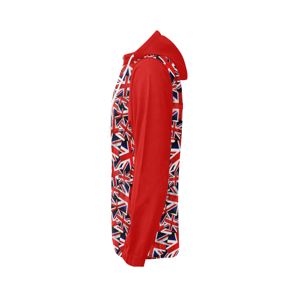 Union Jack British UK Flag (Vest Style) Red All Over Print Full Zip Hoodie for Women (Model H14)
