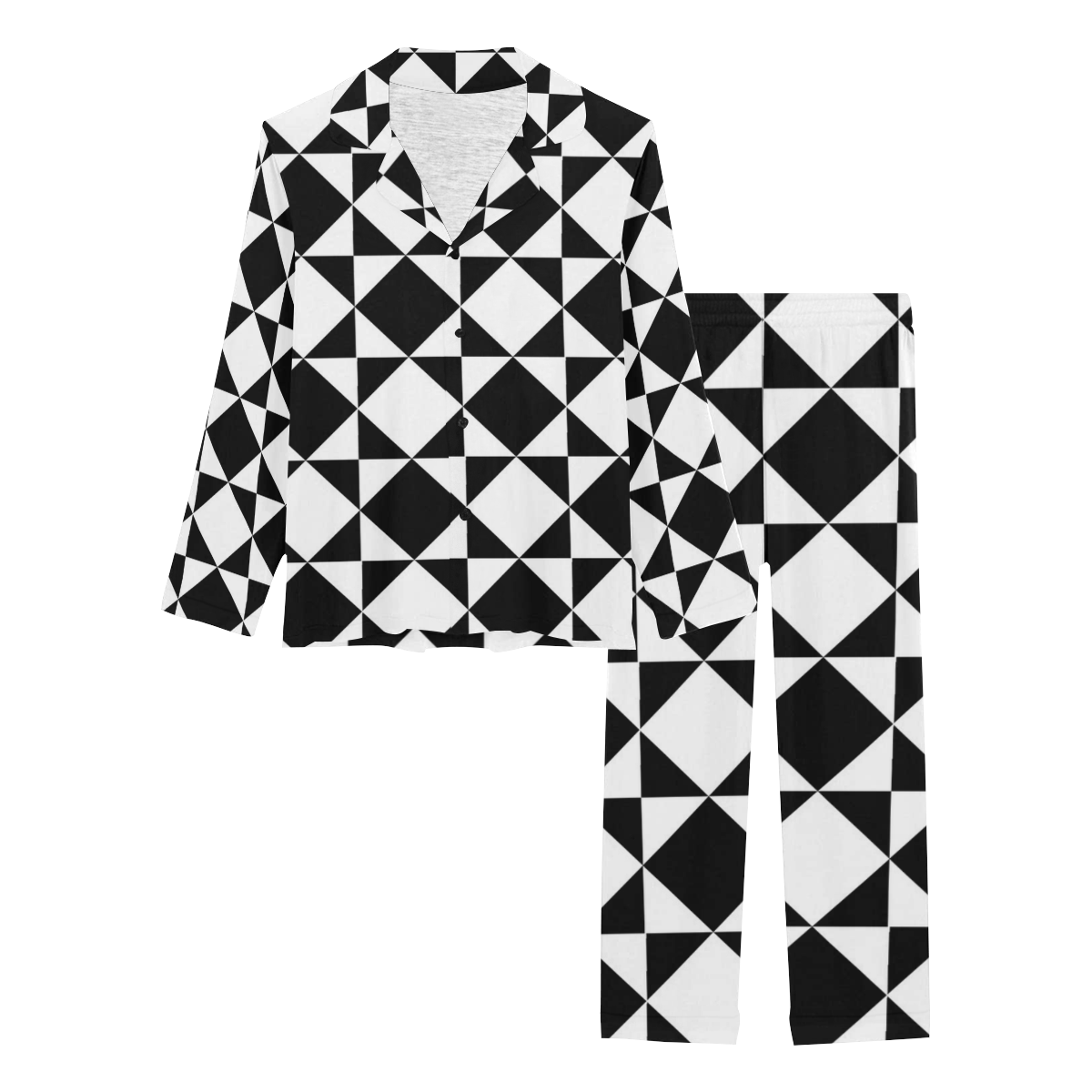 Black And White Diamond Women's Long Pajama Set